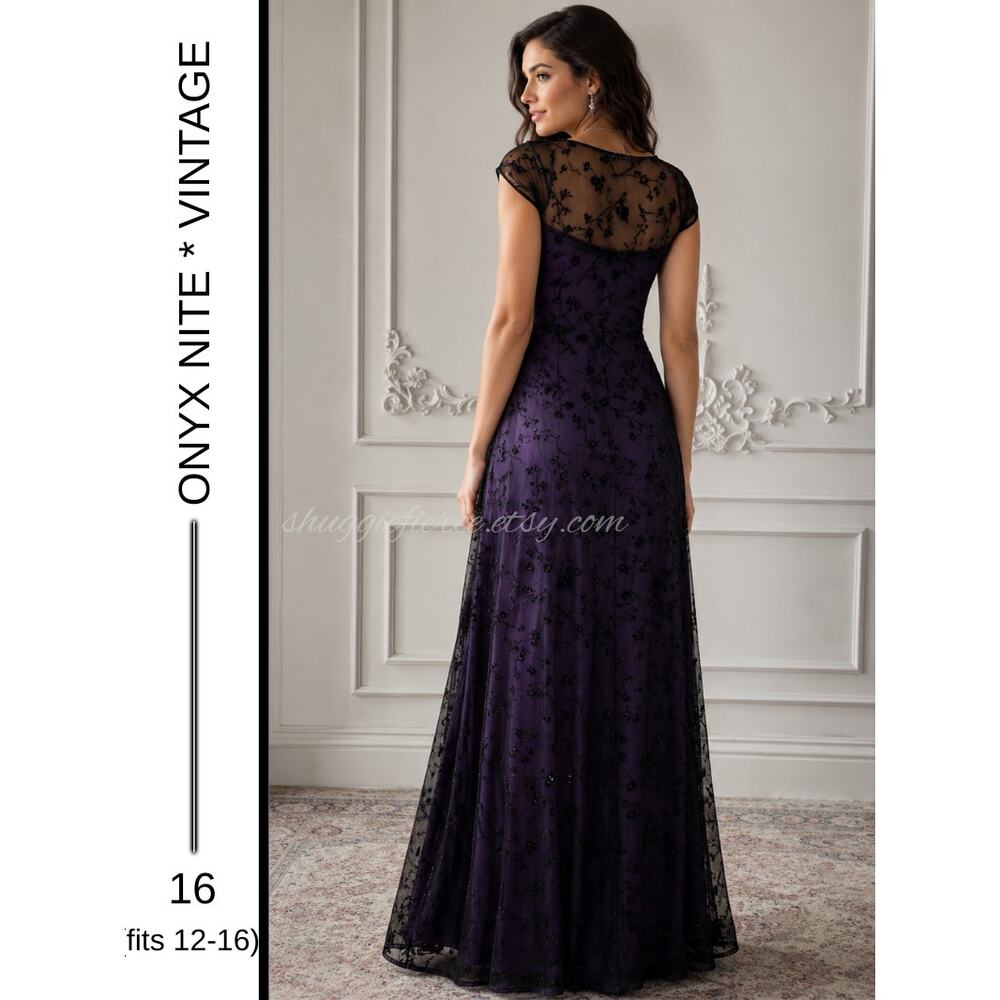 MSRP: $168 | ✨ Vintage Onyx Nite Floral Sparkle Maxi Gown Size 16 (fits 14-16)✨